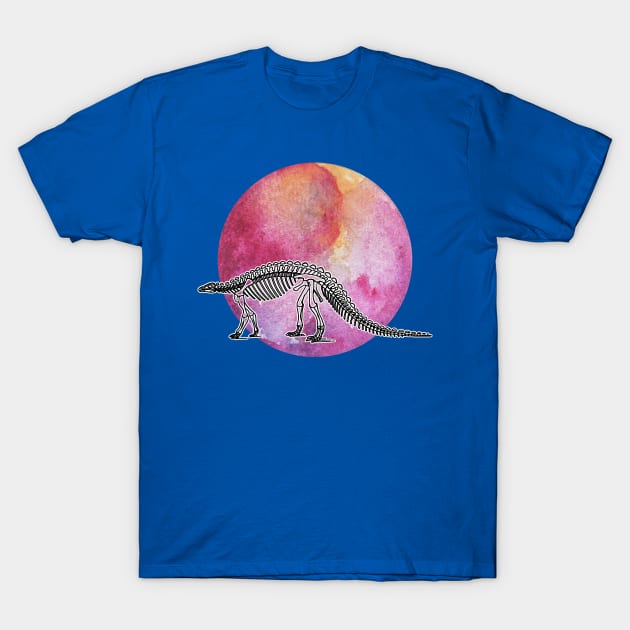 Dinosaur Skeleton in Space Red Planet with Mountain T-Shirt by chimakingthings